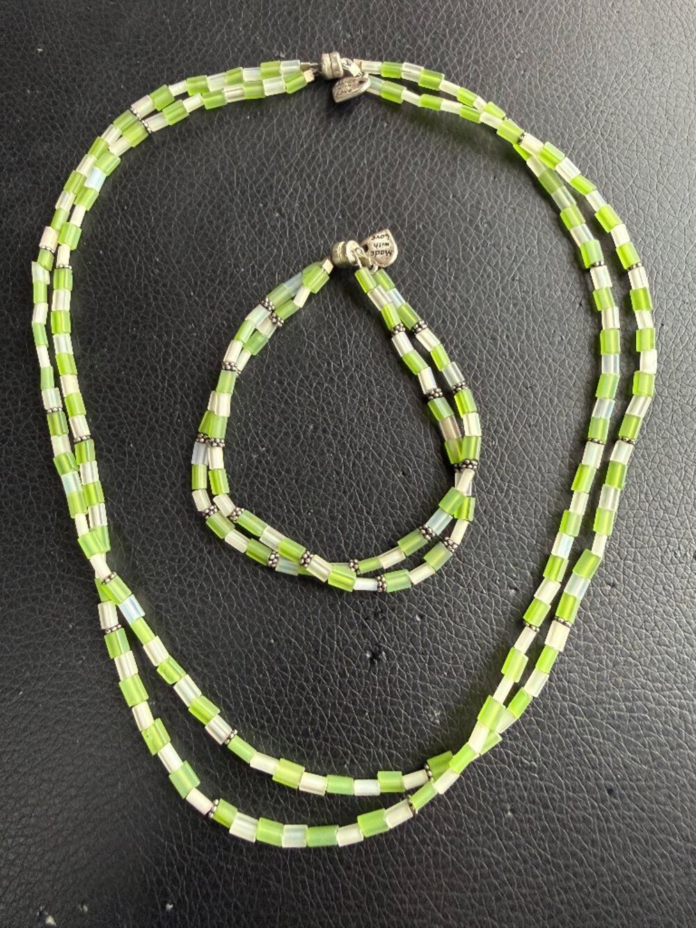 Sweet green and white glass necklace and bracelet